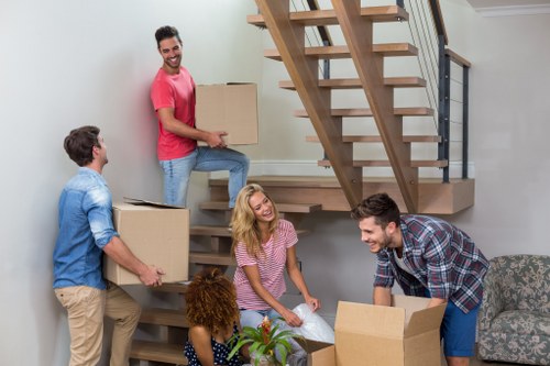 Boxes and furniture prepared for a UK home removal service