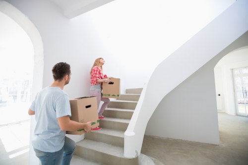 Packed moving boxes and furniture for a Hollandpark relocation